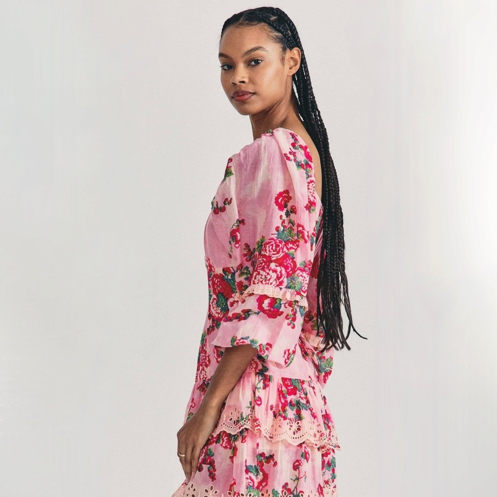 LoveShackFancy Ambrosia Printed Broderie Anglaise Cotton & Silk Blend Mi…